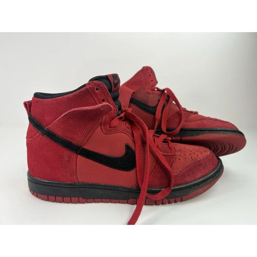 Nike Dunk High Red Suede/Black Youth Size 6Y Women's 7.5 Sneakers 308319-602